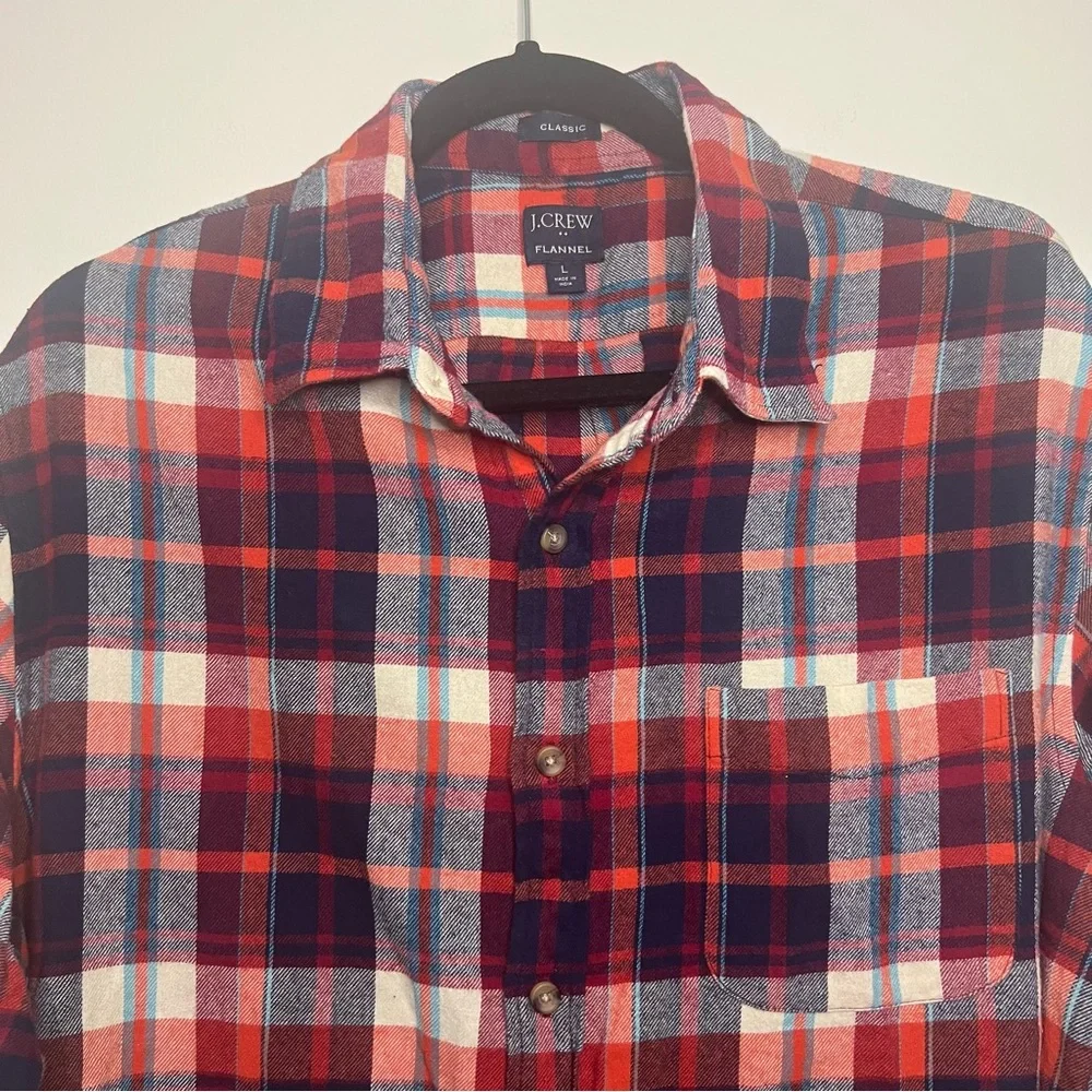 J. Crew Men's Flannel Shirt Bundle - 2 Classic Fit Plaid Shirts‎ Size Large